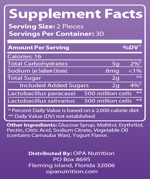 Supplement Facts of Probiotic Gummies -Ingredients